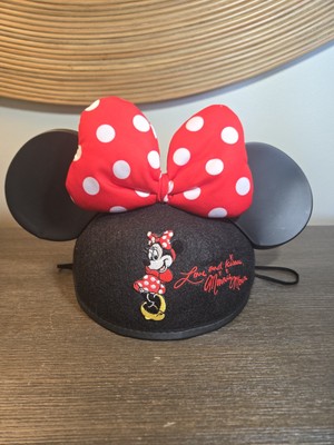 Disney Parks MINNIE MOUSE Ears Embroidered LOVE AND KISSES Red Polka Dot Bow Hat-image
