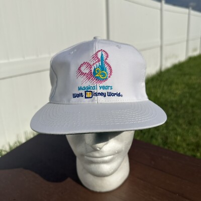 VINTAGE Disney Hat Cap Mens Snap Back White 20th Anniversary 90s Orlando WDW-image