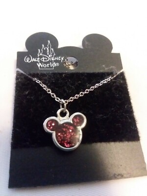 Vintage Walt Disney Silver Tone Dark Ruby  Mickey Necklace Party Favors #2703-image