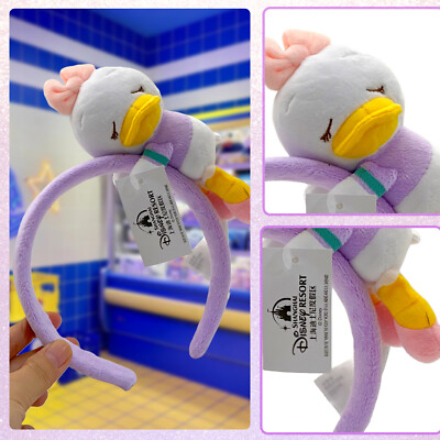 Disney~Parks Shanghai Baby Daisy Duck Sleeping Plush Ears Headband Cartoon Hoop-image