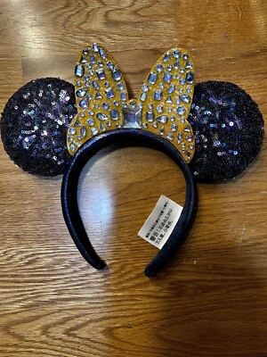 Disney Parks Gold Bow 50th Anniversary WDW Minnie  Ears Jeweled Headband 2021-image