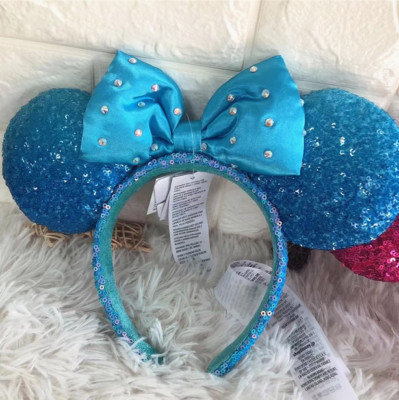 Disney‘ Parks NWT Aqua Sequin Blue Gifts Minnie Mouse Diamond Ears Headband-image