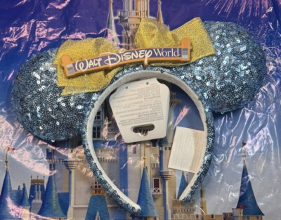 2024 Disney Parks Walt Disney World Entrance Sign Blue Glitter Ears Headband New-image