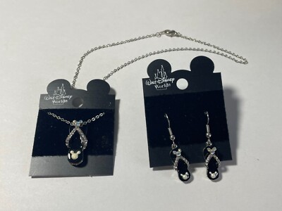 New Walt Disney World Mickey Crystal Sandal Flip Flop Necklace Earrings Set HTF-image