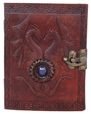 Genuine Leather Bound Journal Stone Studded Diary Brown Vintage Paper Notebook-image