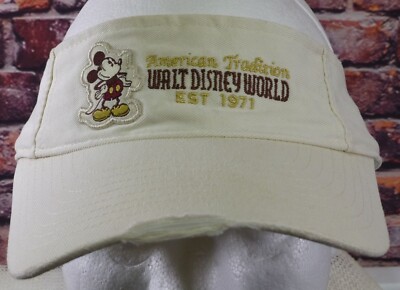 Walt Disney World Mickey Mouse Cream Visor Hat Adjustable 1971 Embroidered Logo -image