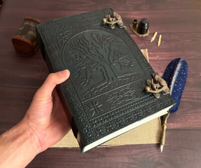 600 Pages Handmade Large Leather Journal Tree Of Life Embossed Book Of Shadow-image