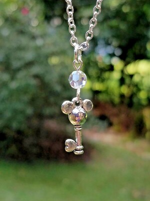 Mickey Mouse Magic Key Swarovski Crystal Silver Disney Cruise Pendant Necklace-image