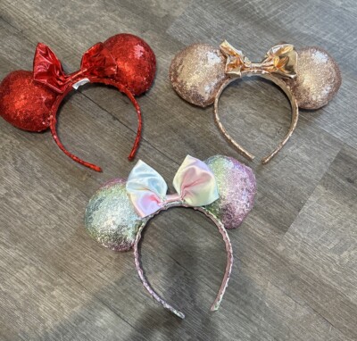 Disney Parks Ears Minnie Ears  Lot Of THREE!  Hair Bows Head Band Bling Ribbon-image