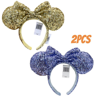 Disney~Parks Gold Minnie Bow Sequins Ears +Blue Sequins Bow Anniversary Headband-image