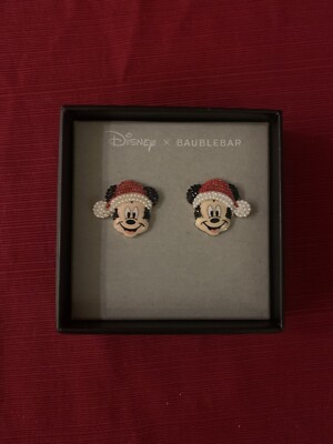 Disney X Baublebar Crystal Mickey Mouse Christmas Holiday Santa Stud Earrings-image