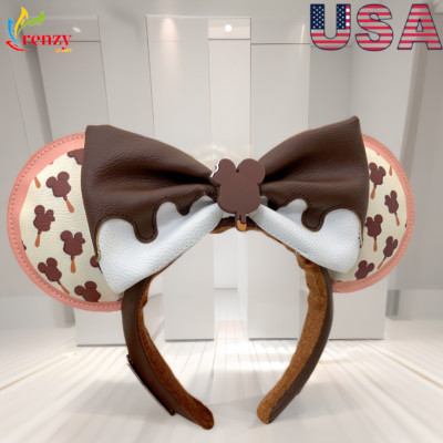 Disney Parks Chocolate Ice Cream  Bow Pattern Headband Ears Minnie Mouse-image
