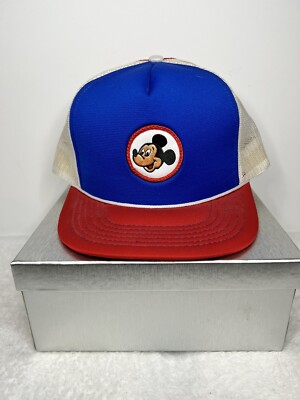 Vintage WALT DISNEY WORLD Mickey Mouse Patch Dad Trucker Hat Disney Land WDW-image