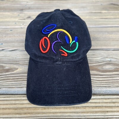 VTG Walt Disney World Mickey Mouse Black Canvas Adjustable Strap Back Cap Hat-image