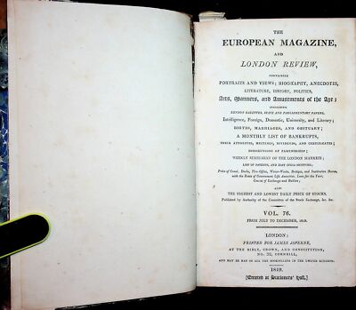 2 vols The European Magazine and London Review 1819 and 1820- Vols. 76 & 77-image