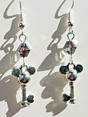 Mickey Mouse Magic Key Swarovski Crystal Tomorrowland Disney Cruise Earrings-image