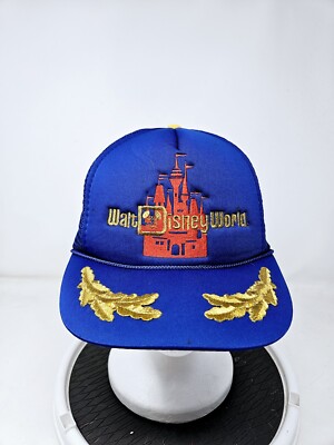 Vintage 80s Walt Disney World Gold Leaf Embroidered Trucker Snapback Hat Cap WDW-image