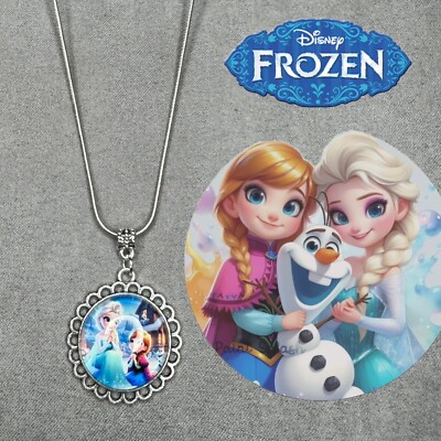 ELSA ANNA OLAF Frozen 925 Silver Necklace & Handmade Cabochon Pendant Gift ✨ NEW-image