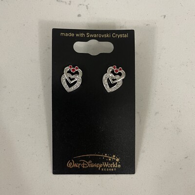 New Walt Disney World Resort Pierced Heart Mickey Swarovski Crystal Earrings-image