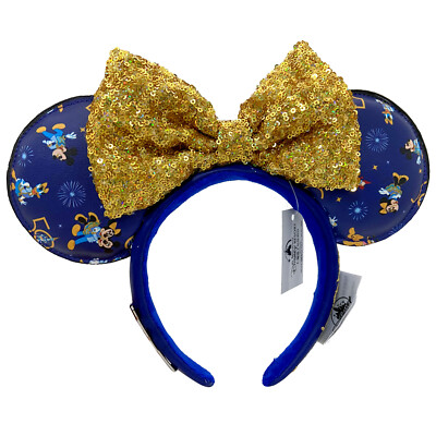 Sequins Bow Minnie Ears Mickey Mouse Disney- Parks Ears Blue Gold Headband Ears-image
