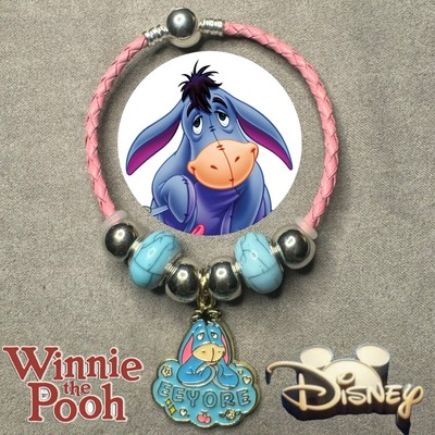 EEYORE Winnie The Pooh Pink Braided Leather 3mm Snake Chain Charm Bracelet ✨ NEW-image