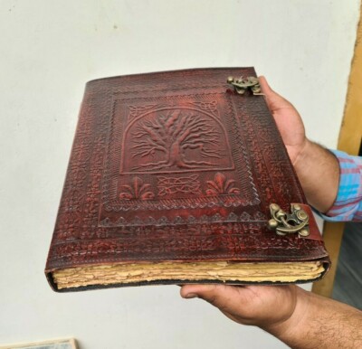 Vintage look tree of journal with antique paper leather Grimoire 13x10 best gift-image