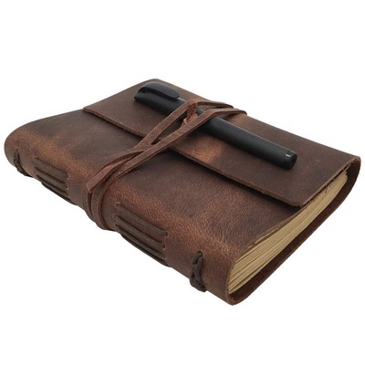 Leather Journal Lined Notebook, Handmade Genuine Leather Bound Daily A5 Notep...-image