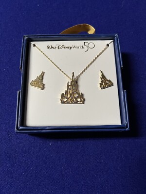 NWT Walt Disney World 50th Anniversary Cinderella's Castle Necklace Earrings Set-image