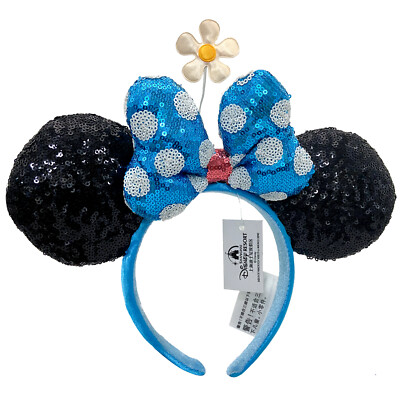 Timeless Flower Disney Parks Minnie Ears Hat Blue Bow Sequins Polka Dot Headband-image