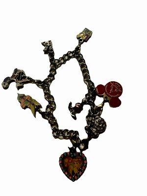 Walt DISNEY World Silvertone Charm Bracelet Cinderella Minnie Mickey Ears-image