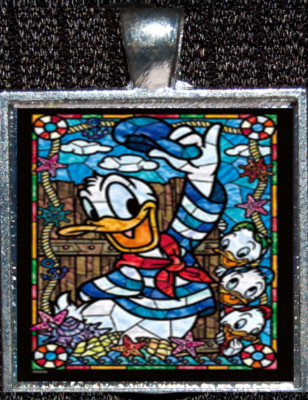 Donald Duck Stained Glass Style Disneyland WDW Disney Silver Pendant Necklace-image