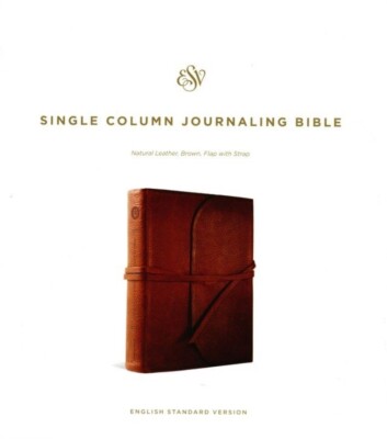 ESV Single Column Journaling Bible Genuine Cowhide Leather BRN with Flap & Strap-image