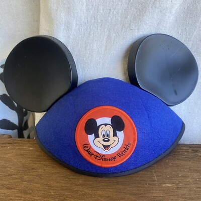 Vintage BLUE Walt Disney World Mickey Mouse Ears Cap Felt Hat Plain Auth Parks-image