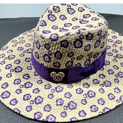 Disney Parks Straw Sun Hat Purple Floral Mickey Mouse Adult 59cm-image