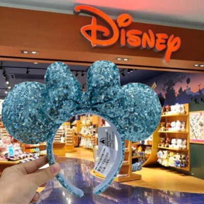DisneyParks Blue Minnie Mouse Sequins Ears Mickey limited Ribbon Ears Headband --image