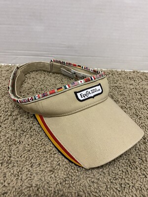 Vintage Walt Disney World Epcot Tan World Showcase Visor Hat Flags Strapback -image