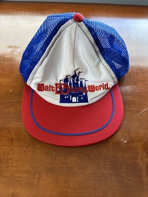Vintage Walt Disney World Baseball Hat Cap Mesh Snap Back Trucker Red White Blue-image