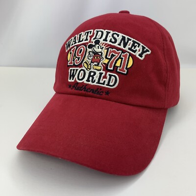 Walt Disney World Parks Hat Micky Mouse 1971 Red Adjustable Strap Authentic Cap-image