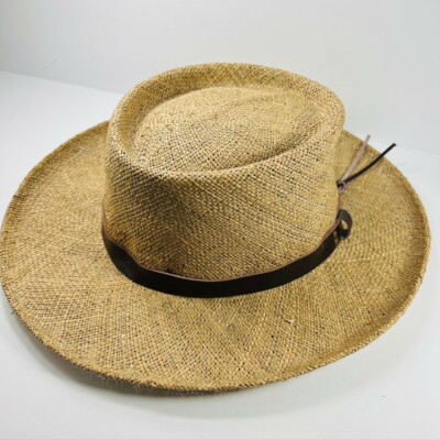 Walt Disney World Animal Kingdom Straw Hat Natural Fiber Leather Trim Elastic-image