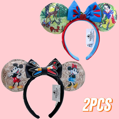 Disney-Mickey 100th Anniversary Sketchbook + Snow White Minnie Bow Ears Headband-image