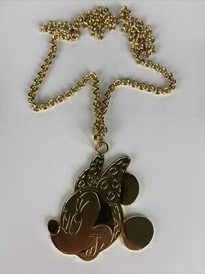 Walt Disney World Minnie Mouse w/ Bow Pendant & Necklace Gold With Original Box-image