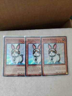 Yu-Gi-Oh! 3x Rescue Rabbit. CT09-EN015 Limited Super Rare. Near mint. -image