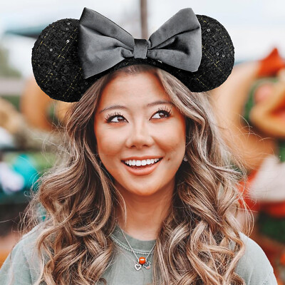 Japan Tokyo Disney`Resort Ears HeadBand Minnie Ribbon Black Gift-image