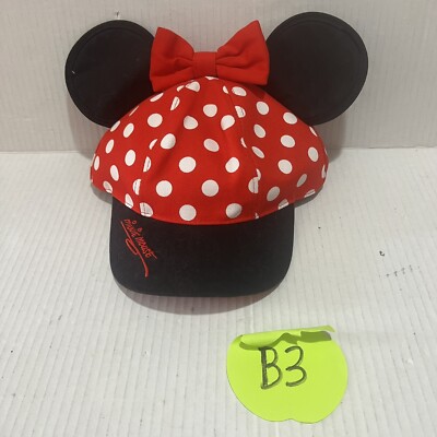 Disney Minnie Mouse Youth Hat Ears Red Black Polka Dot Kids Cap Disneyland-image