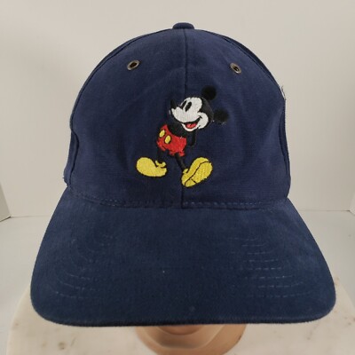 Mickey Mouse Hat Walt Disney World Cap Blue Cotton Vtg Strap Back Adjustable-image