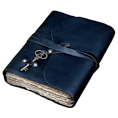 Vintage Leather Journal - Antique Handmade Deckle Edge Vintage Paper - Leathe...-image