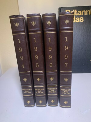 Encyclopedia Britannica Annual World Data Books of the Year Leather 1994 - 1997-image