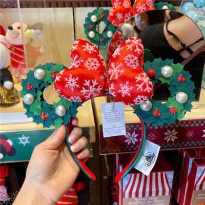 Disney Parks Ears Minnie Christmas Holiday Pearl 2021 Wreath Bow Headband-image