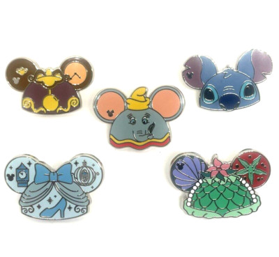New! X5 WDW Disney 2024 Hidden Mickey Ear Hat Ariel Dumbo Pin Set Lot COMPLETE-image