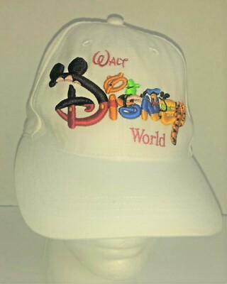 Walt Disney World White Hat Cap Snapback ~ Colorful Embroidered Character Logo  -image